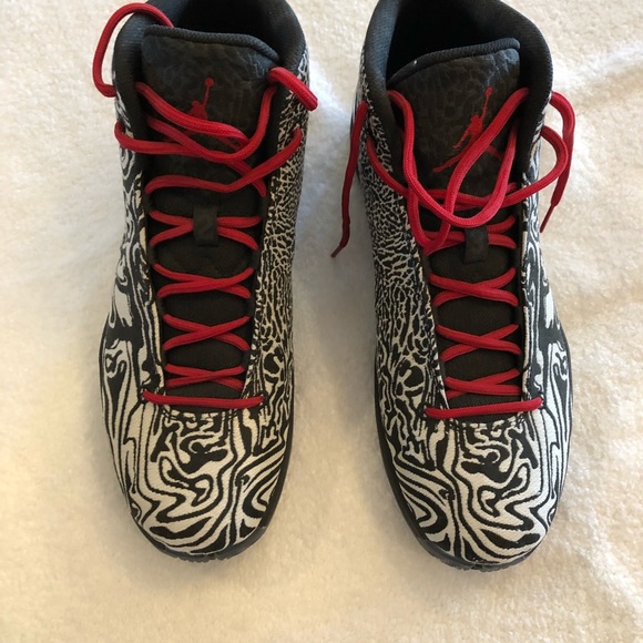 Air Jordan shoes, black/white red laces, size 12